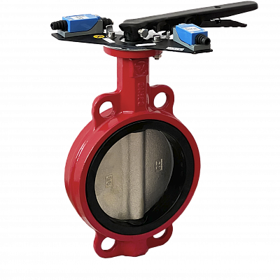 Затвор дисковый межфланцевый Ridval RVB 01 DN050, корп чугун, диск чугун,с УКП о/з.IP64 КРАСНЫЙ